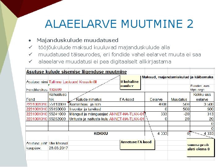 ALAEELARVE MUUTMINE 2 • Majanduskulude muudatused ü tööjõukulude maksud kuuluvad majanduskulude alla ü muudatused
