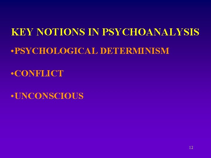 KEY NOTIONS IN PSYCHOANALYSIS • PSYCHOLOGICAL DETERMINISM • CONFLICT • UNCONSCIOUS 12 