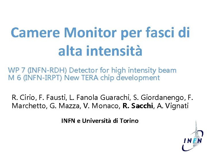 Camere Monitor per fasci di alta intensità WP 7 (INFN-RDH) Detector for high intensity