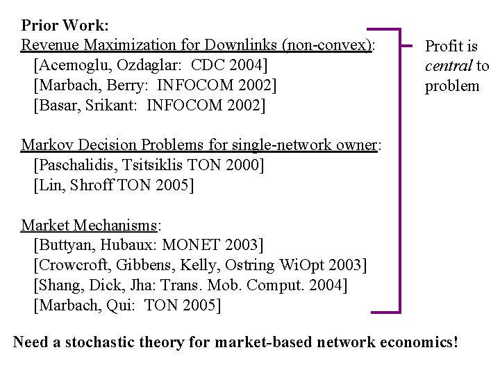 Prior Work: Revenue Maximization for Downlinks (non-convex): [Acemoglu, Ozdaglar: CDC 2004] [Marbach, Berry: INFOCOM