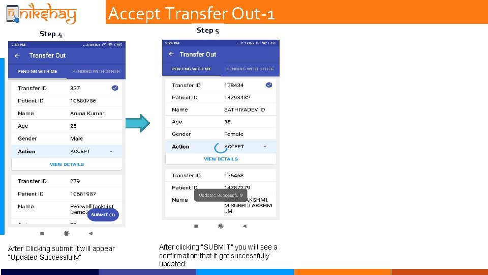 Accept Transfer Out-1 Step 41 After Clicking submit it will appear “Updated Successfully” Step