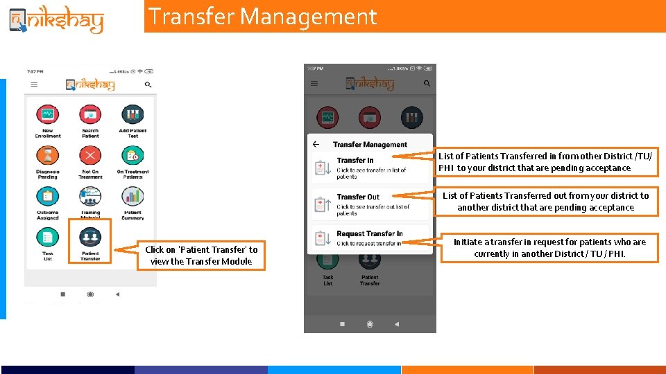 Transfer Management List of Patients Transferred in from other District /TU/ PHI to your