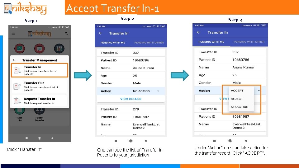 Accept Transfer In-1 Step 1 Click “Transfer In” Step 2 One can see the