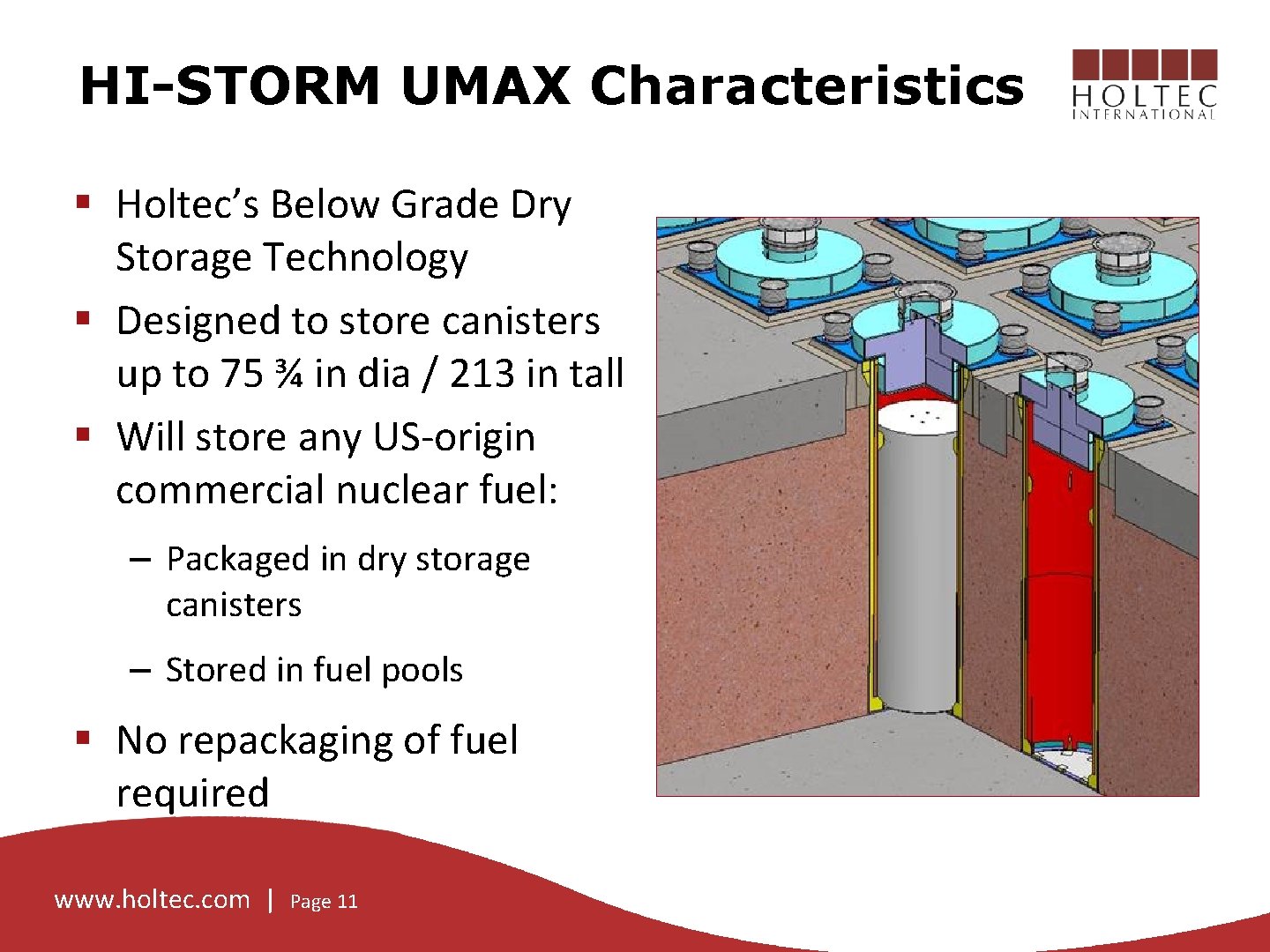 HI-STORM UMAX Characteristics § Holtec’s Below Grade Dry Storage Technology § Designed to store