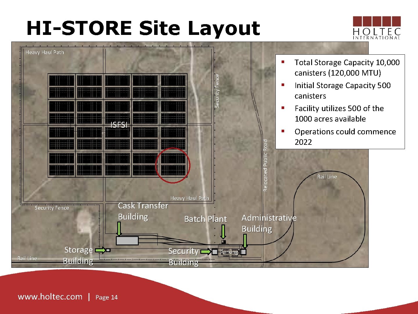 HI-STORE Site Layout Heavy Haul Path Security Fence § § § ISFSI Relocated Public