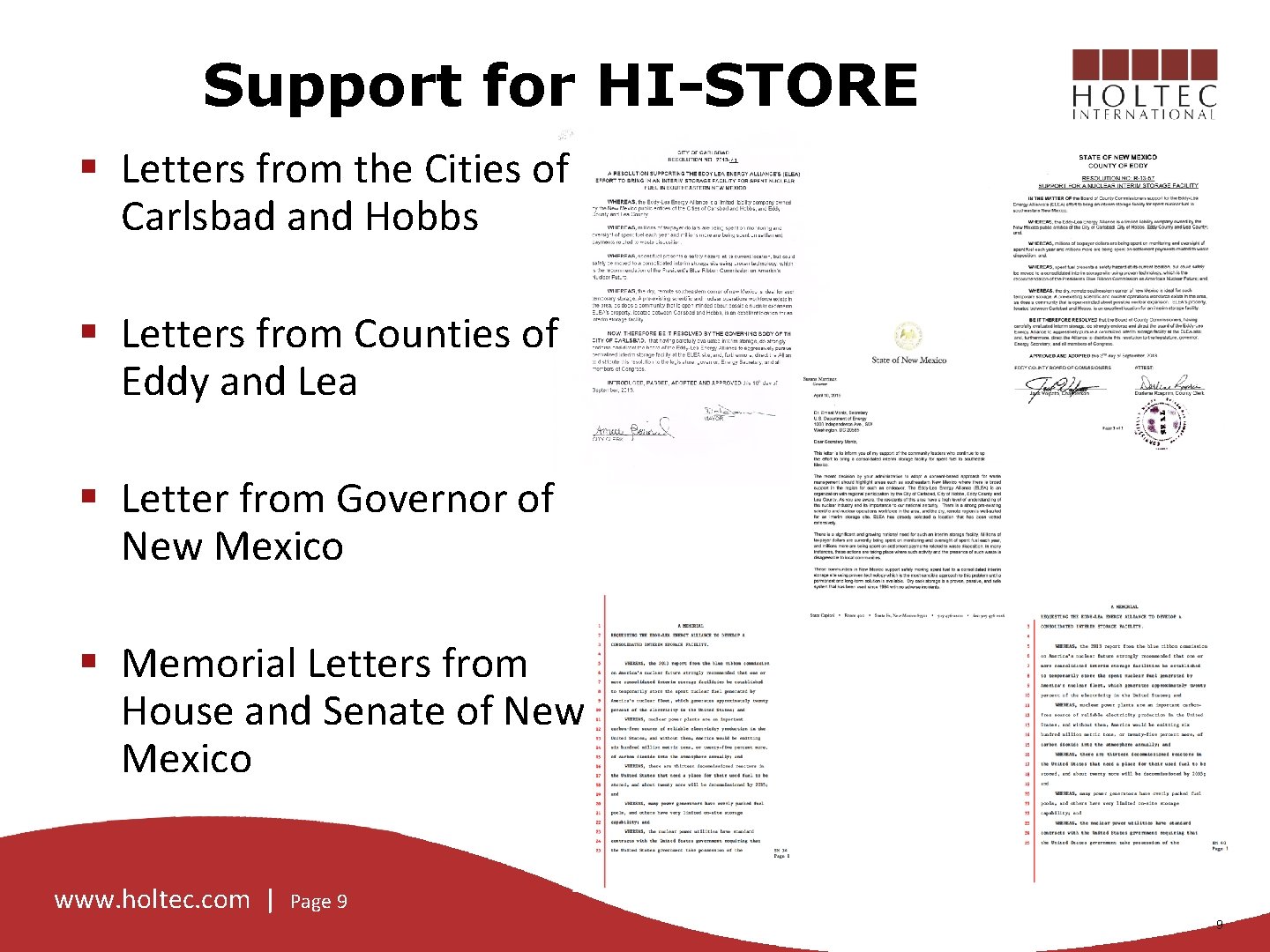 Support for HI-STORE § Letters from the Cities of Carlsbad and Hobbs § Letters