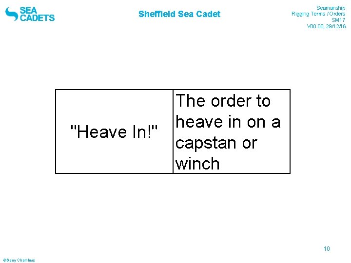 Sheffield Sea Cadet "Heave In!" Seamanship Rigging Terms / Orders SM 17 V 00.