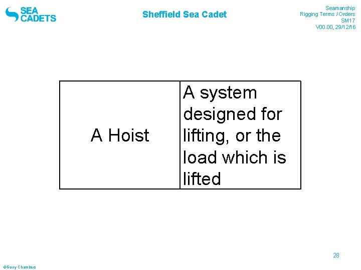 Sheffield Sea Cadet A Hoist Seamanship Rigging Terms / Orders SM 17 V 00.