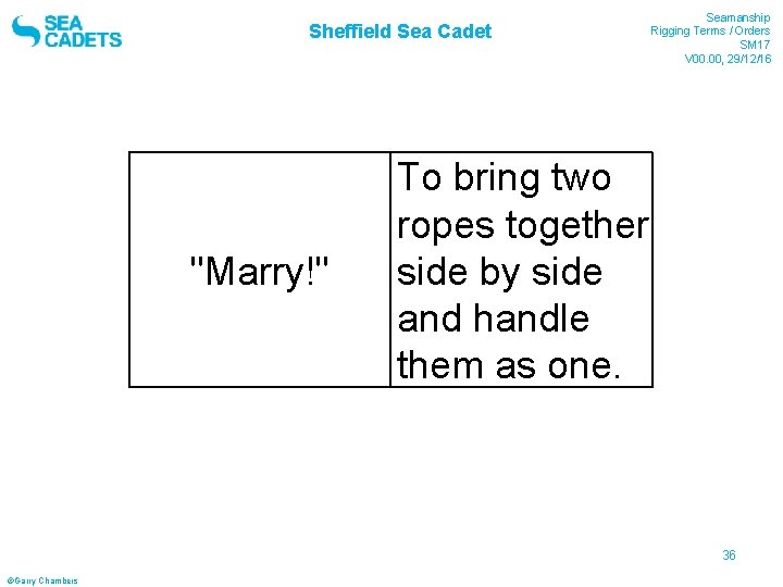 Sheffield Sea Cadet "Marry!" Seamanship Rigging Terms / Orders SM 17 V 00. 00,