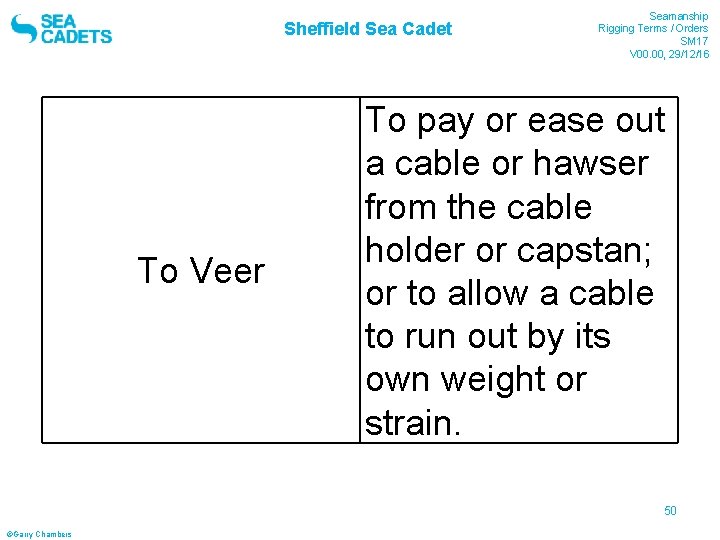 Sheffield Sea Cadet To Veer Seamanship Rigging Terms / Orders SM 17 V 00.
