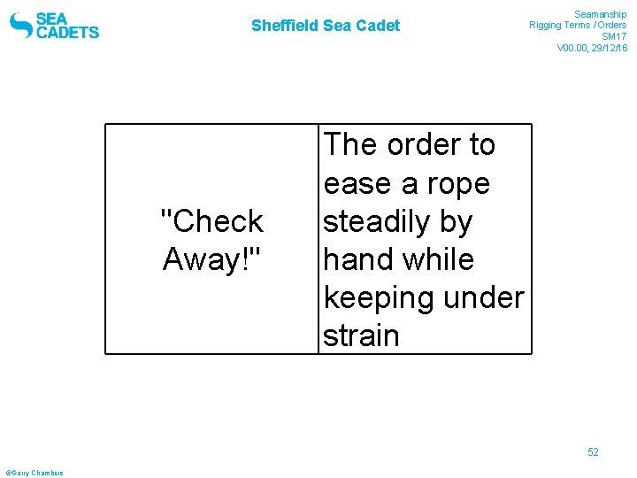 Sheffield Sea Cadet "Check Away!" Seamanship Rigging Terms / Orders SM 17 V 00.