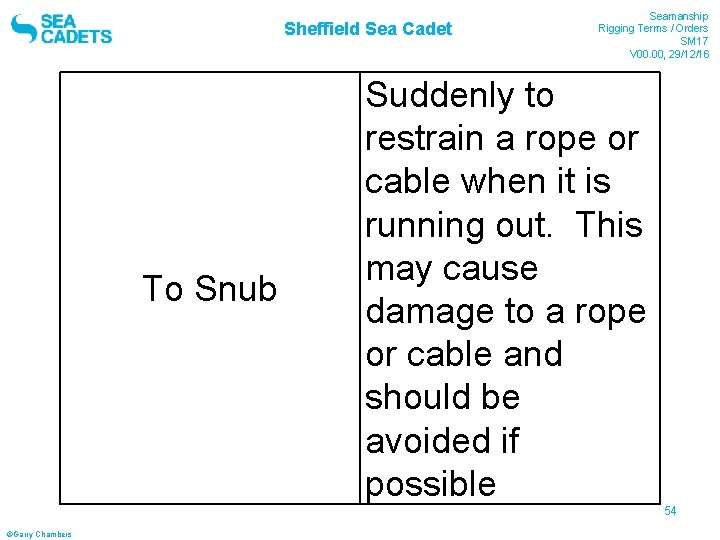 Sheffield Sea Cadet To Snub Seamanship Rigging Terms / Orders SM 17 V 00.