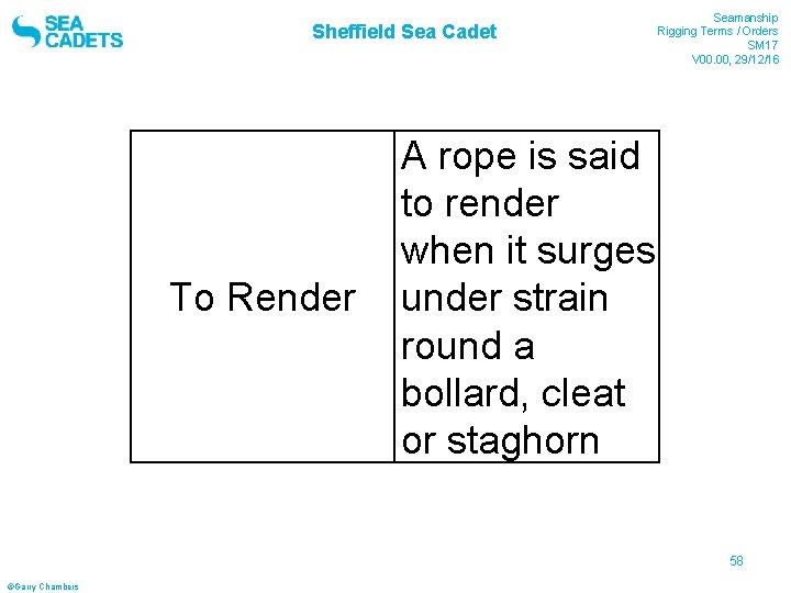 Sheffield Sea Cadet To Render Seamanship Rigging Terms / Orders SM 17 V 00.