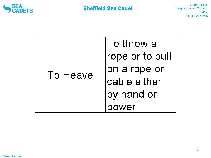 Sheffield Sea Cadet To Heave Seamanship Rigging Terms / Orders SM 17 V 00.