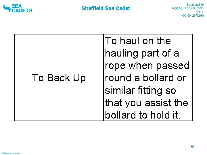 Sheffield Sea Cadet To Back Up Seamanship Rigging Terms / Orders SM 17 V