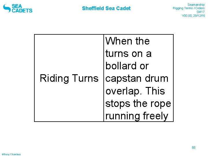 Sheffield Sea Cadet Seamanship Rigging Terms / Orders SM 17 V 00. 00, 29/12/16