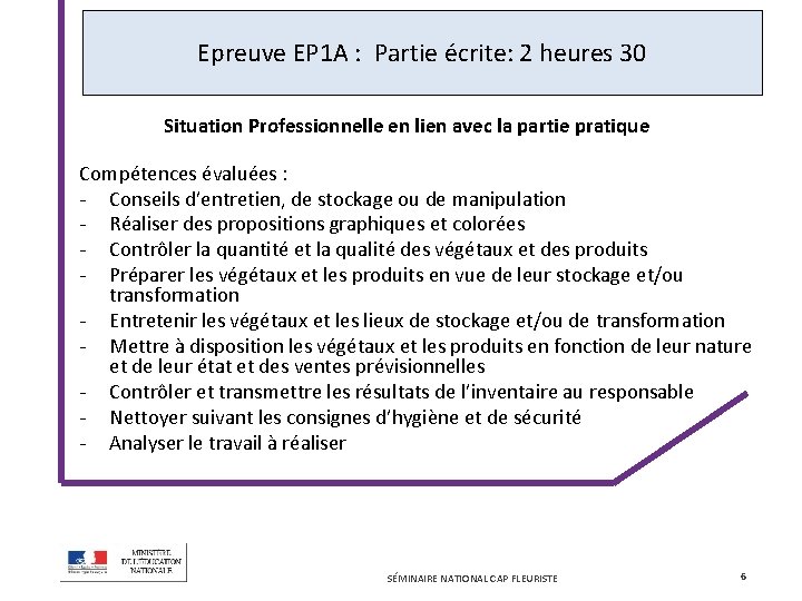 Epreuve EP 1 A : Partie écrite: 2 heures 30 Situation Professionnelle en lien