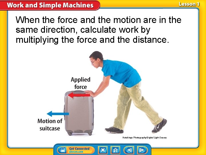 When the force and the motion are in the same direction, calculate work by