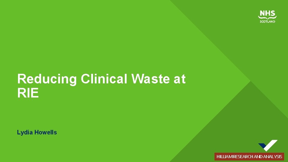 Reducing Clinical Waste at RIE Lydia Howells HILLIAM RESEARCH AND ANALYSIS 