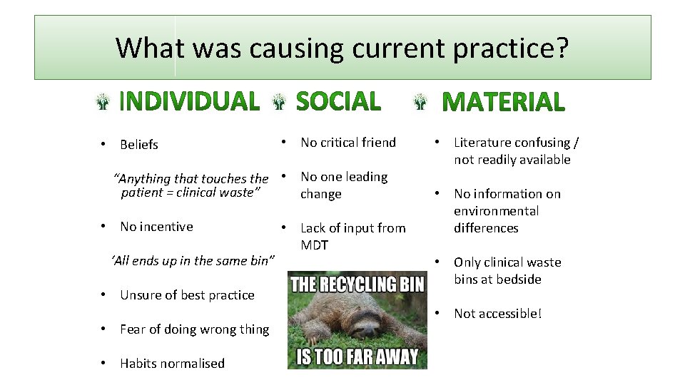 What was causing current practice? • Beliefs • No critical friend “Anything that touches