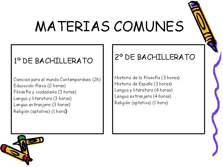 MATERIAS COMUNES 1º DE BACHILLERATO Ciencias para el mundo Contemporáneo (2 h) Educación física