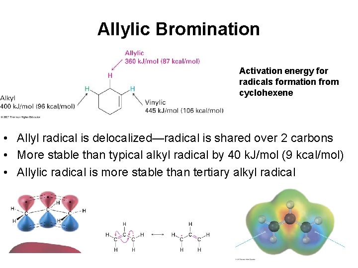 Allylic Bromination Activation energy for radicals formation from cyclohexene • Allyl radical is delocalized—radical