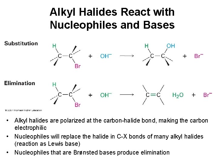 Alkyl Halides React with Nucleophiles and Bases • Alkyl halides are polarized at the