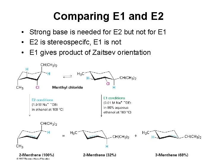 Comparing E 1 and E 2 • Strong base is needed for E 2