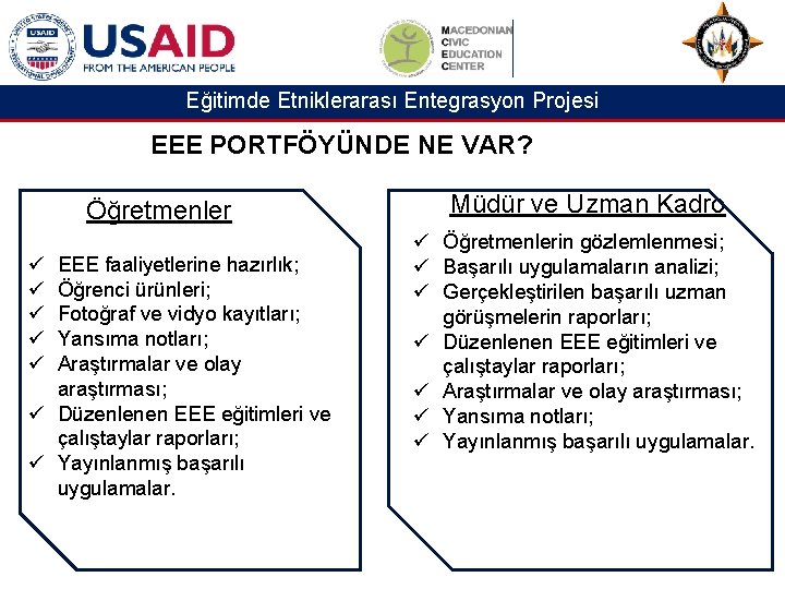 Eğitimde Etniklerarası Entegrasyon Projesi EEE PORTFÖYÜNDE NE VAR? Öğretmenler ü ü ü EEE faaliyetlerine