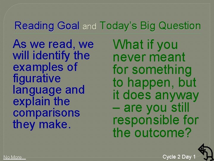 Reading Goal and Today’s Big Question As we read, we will identify the examples