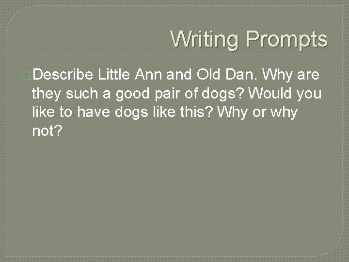 Writing Prompts �Describe Little Ann and Old Dan. Why are they such a good