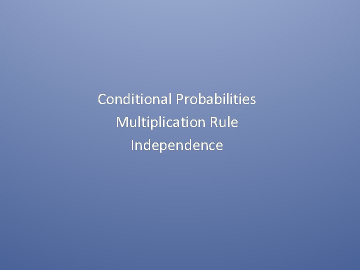 Conditional Probabilities Multiplication Rule Independence 