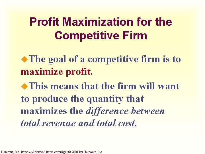 Profit Maximization for the Competitive Firm u. The goal of a competitive firm is