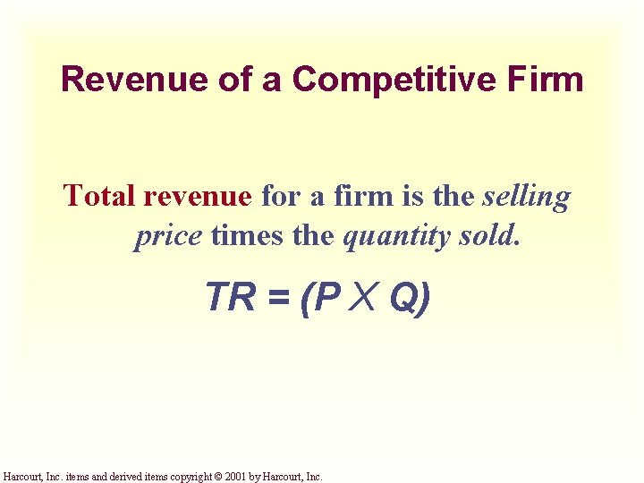 Revenue of a Competitive Firm Total revenue for a firm is the selling price