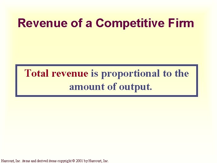 Revenue of a Competitive Firm Total revenue is proportional to the amount of output.