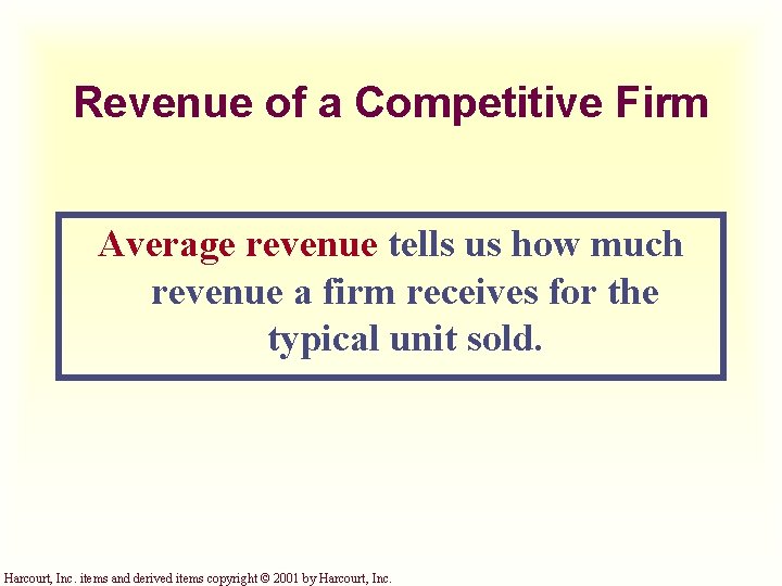 Revenue of a Competitive Firm Average revenue tells us how much revenue a firm