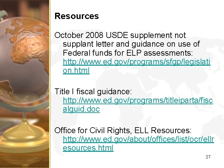 Resources October 2008 USDE supplement not supplant letter and guidance on use of Federal