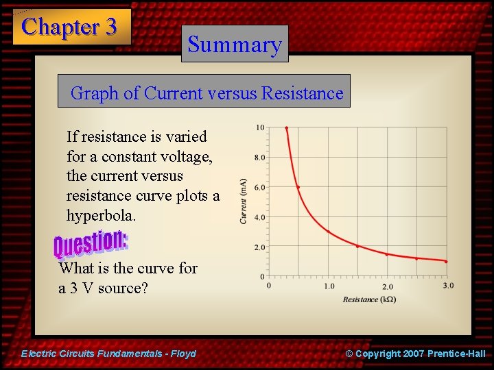 Chapter 3 Summary Graph of Current versus Resistance If resistance is varied for a
