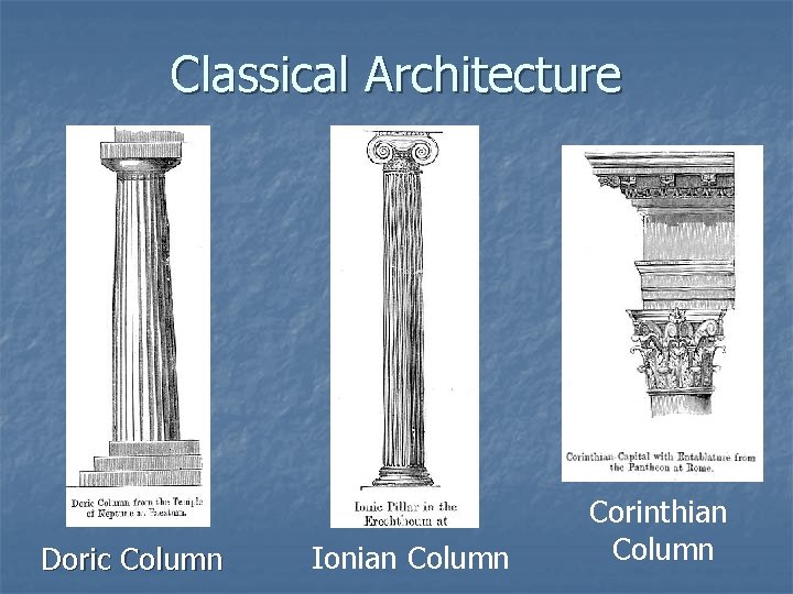 Classical Architecture Doric Column Ionian Column Corinthian Column 