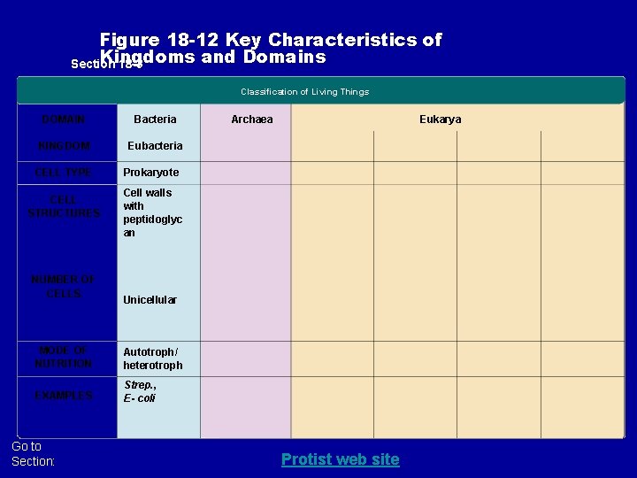 Figure 18 -12 Key Characteristics of Kingdoms and Domains Section 18 -3 Classification of