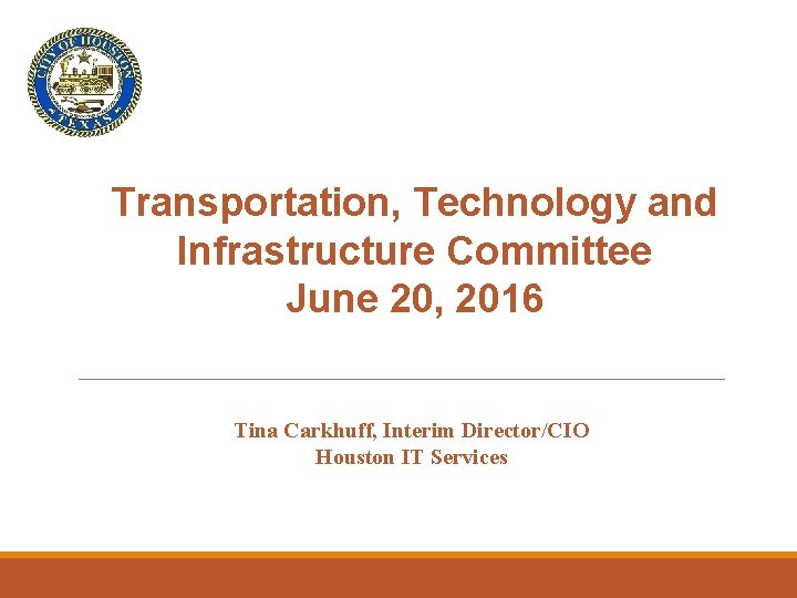 Transportation, Technology and Infrastructure Committee June 20, 2016 Tina Carkhuff, Interim Director/CIO Houston IT
