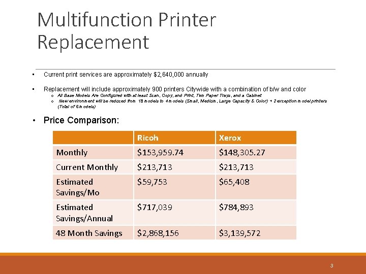 Multifunction Printer Replacement • Current print services are approximately $2, 640, 000 annually •
