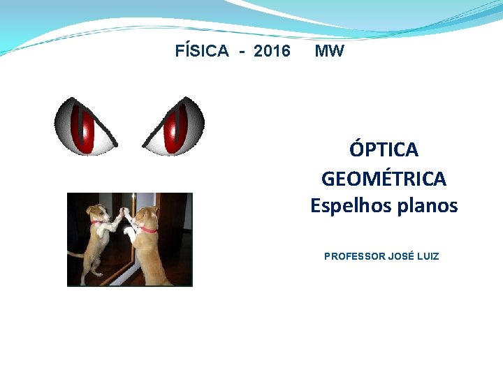 FÍSICA - 2016 MW ÓPTICA GEOMÉTRICA Espelhos planos PROFESSOR JOSÉ LUIZ 