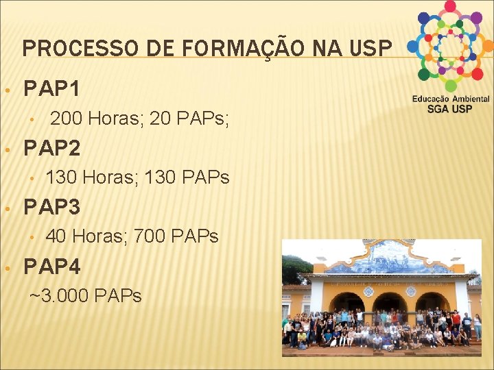 PROCESSO DE FORMAÇÃO NA USP • PAP 1 • • PAP 2 • •