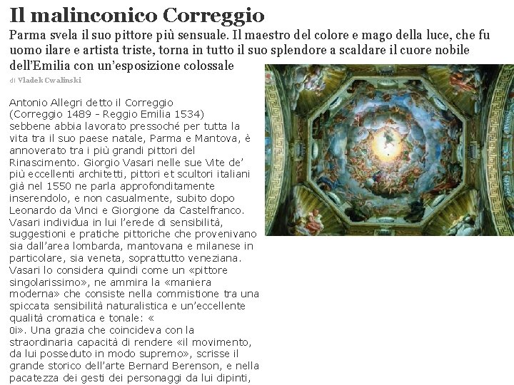 Il malinconico Correggio Parma svela il suo pittore più sensuale. Il maestro del colore