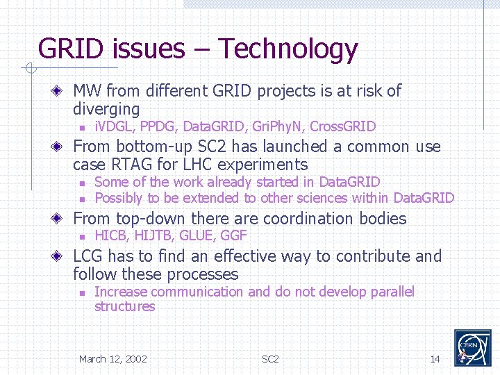 GRID issues – Technology MW from different GRID projects is at risk of diverging