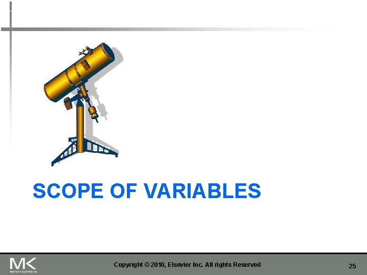 SCOPE OF VARIABLES Copyright © 2010, Elsevier Inc. All rights Reserved 25 