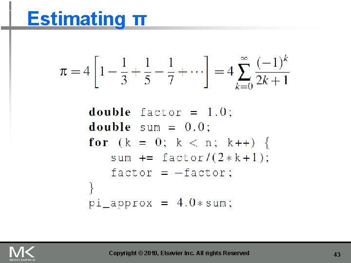 Estimating π Copyright © 2010, Elsevier Inc. All rights Reserved 43 