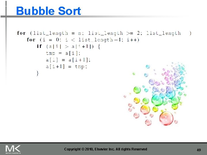 Bubble Sort Copyright © 2010, Elsevier Inc. All rights Reserved 49 