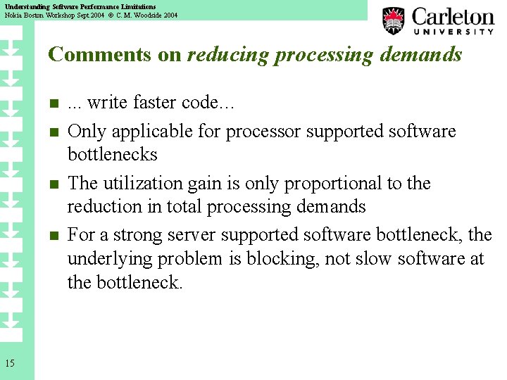 Understanding Software Performance Limitations Nokia Boston Workshop Sept 2004 © C. M. Woodside 2004